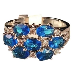 Silver Plated C Z Blue Cocktail Ring Size 8 9 10